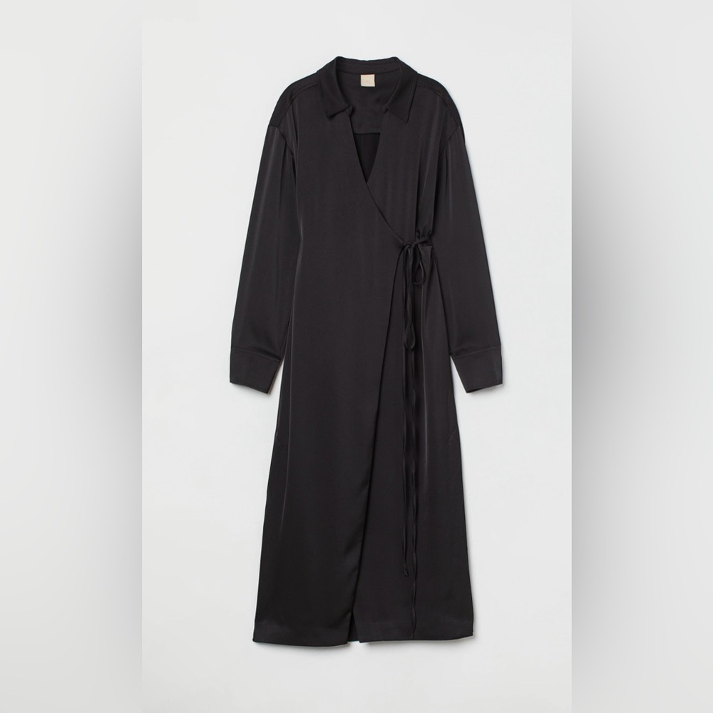 H&M Women Elegant Black Wrap Front Dress Size XL